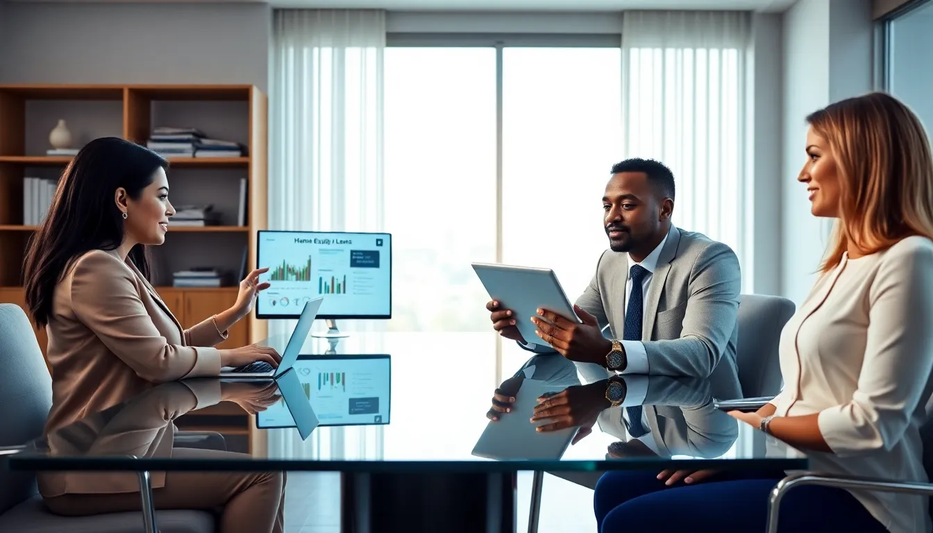 professionals discussing home equity loans in a modern office.